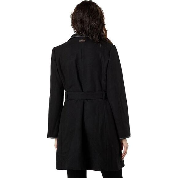 NEW Vince Camuto Women's Medium Belted Wool Blend Midi Trench Coat Winter Black - Picture 2 of 12